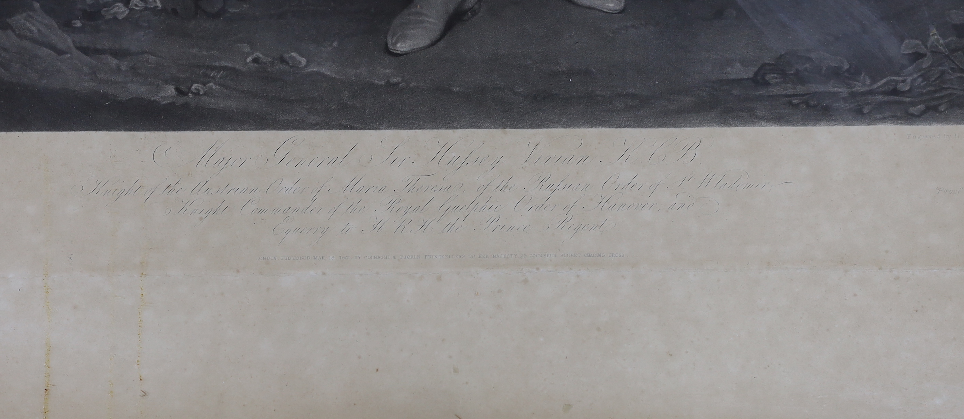 After Martin Arch Shee (1769-1850) 19th century military interest mezzotint, Major General Sir Richard Hussey Vivian, publ. London, Coenaght & Fuckle, 95 x 63cm